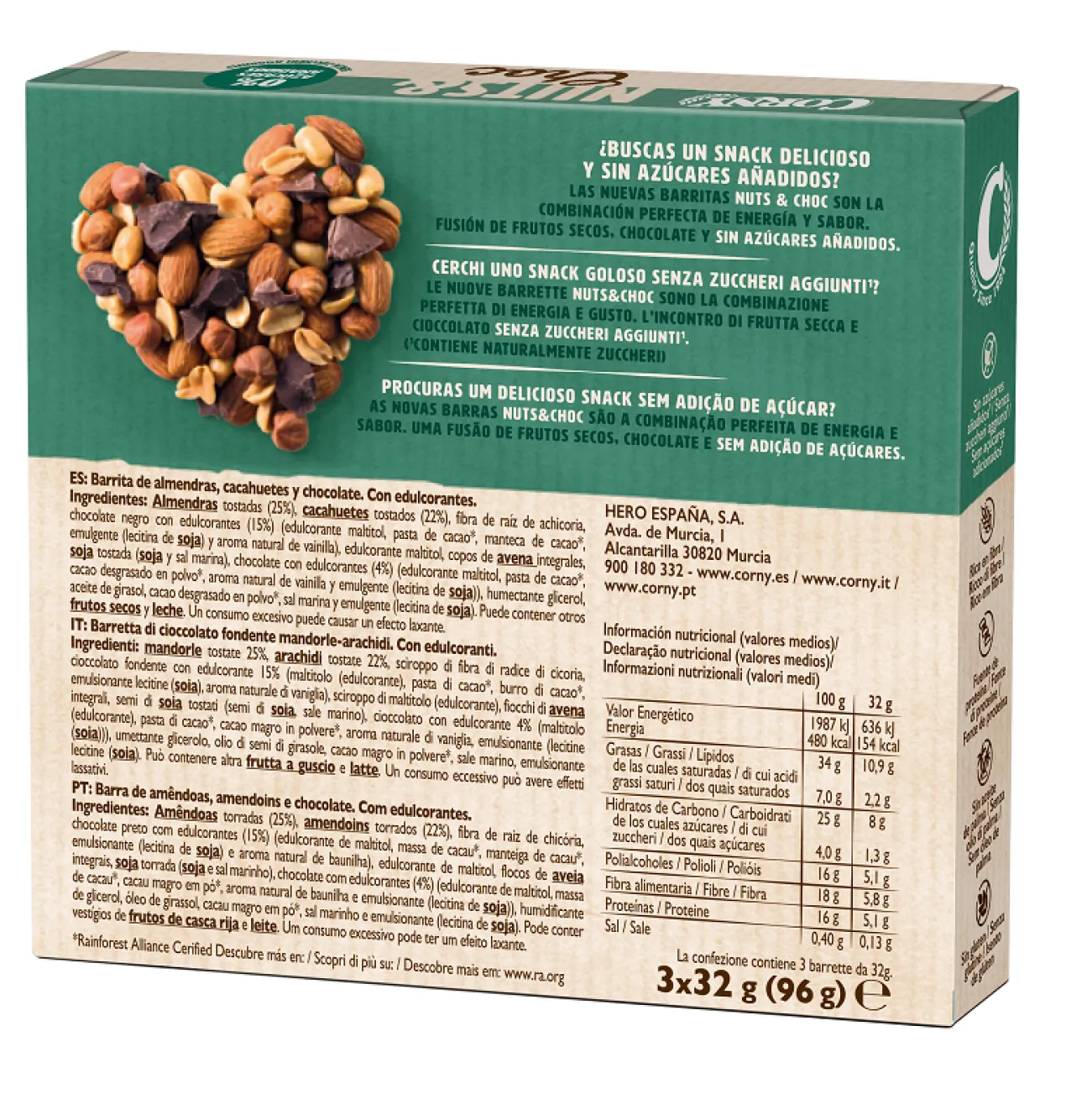 Barra Nutritiva Nuits & Choc Amêndoas, Amendoins e Chocolate Preto