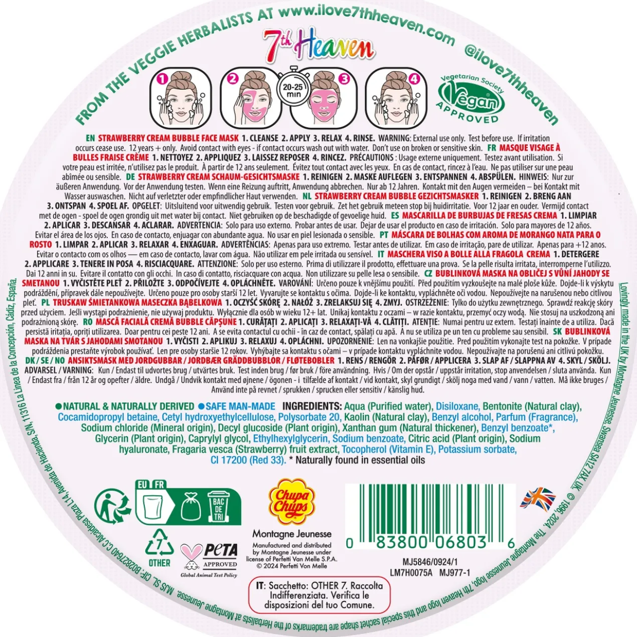 Chupa Chups Máscara Facial de Bolhas Creme de Morango