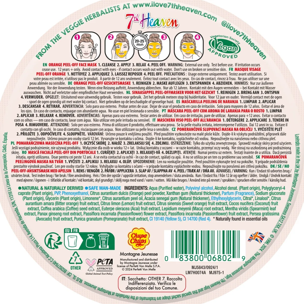 Chupa Chups Máscara Facial Peel-Off Laranja