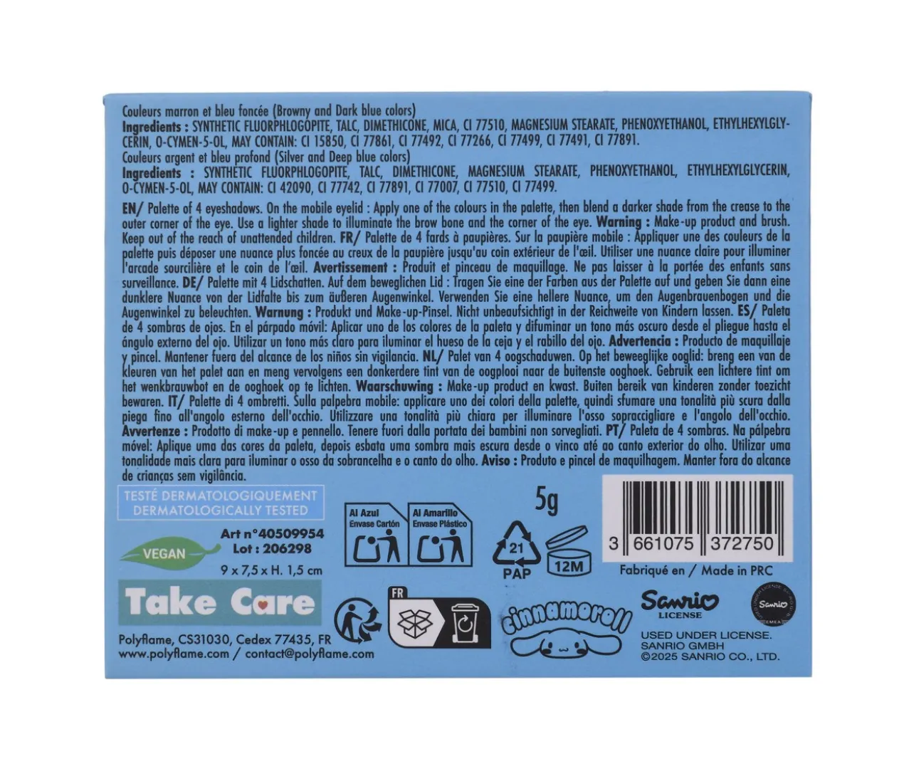 Cinnamoroll Paleta de 4 Sombras de Olhos