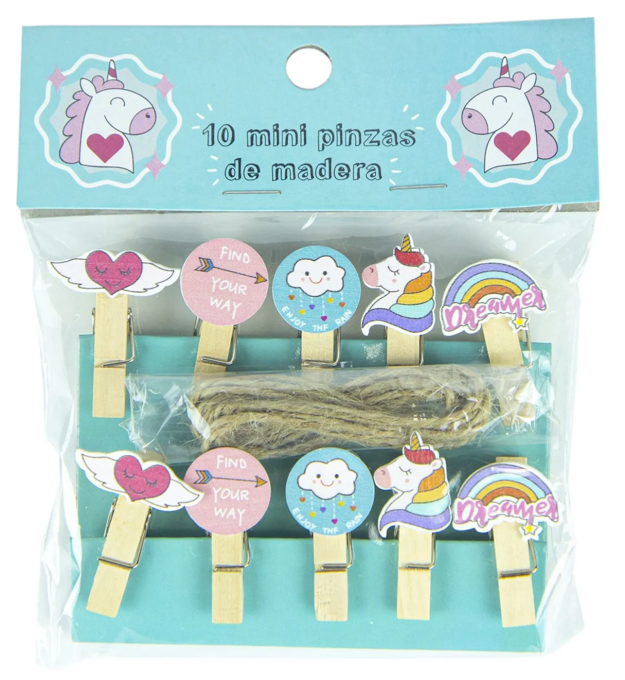 Conjunto de Mini Molas de Madeira Unicórnio