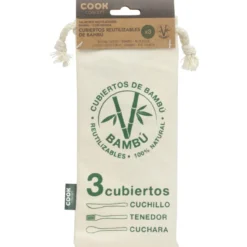 Conjunto de 3 Talheres de Bambu com Bolsa
