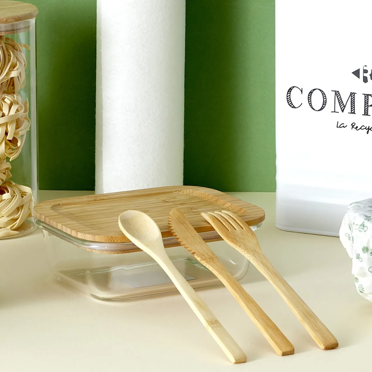 Conjunto de 3 Talheres de Bambu com Bolsa