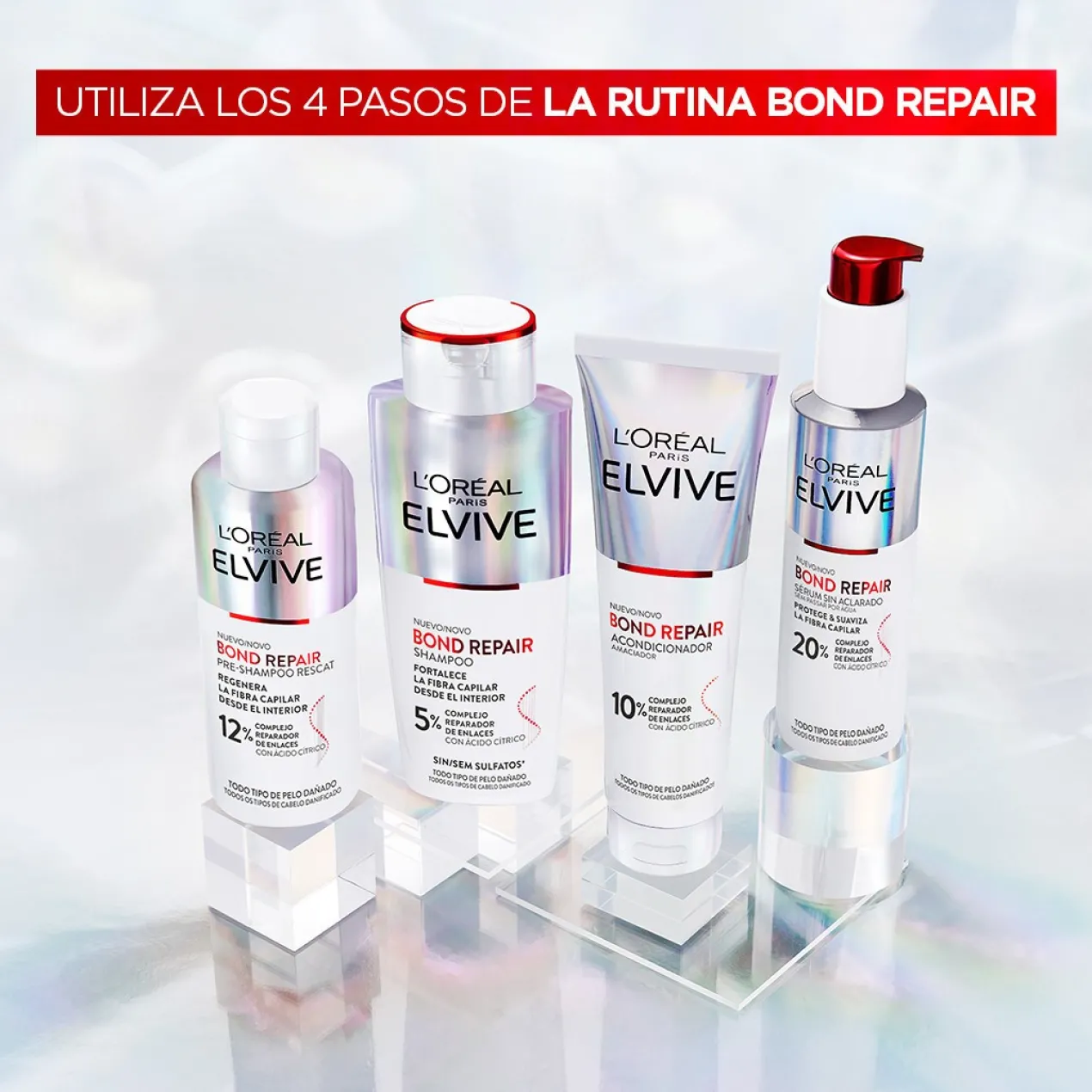 ELVIVE Bond Repair Sérum sem enxaguamento Rotina de Reconstrução Profunda