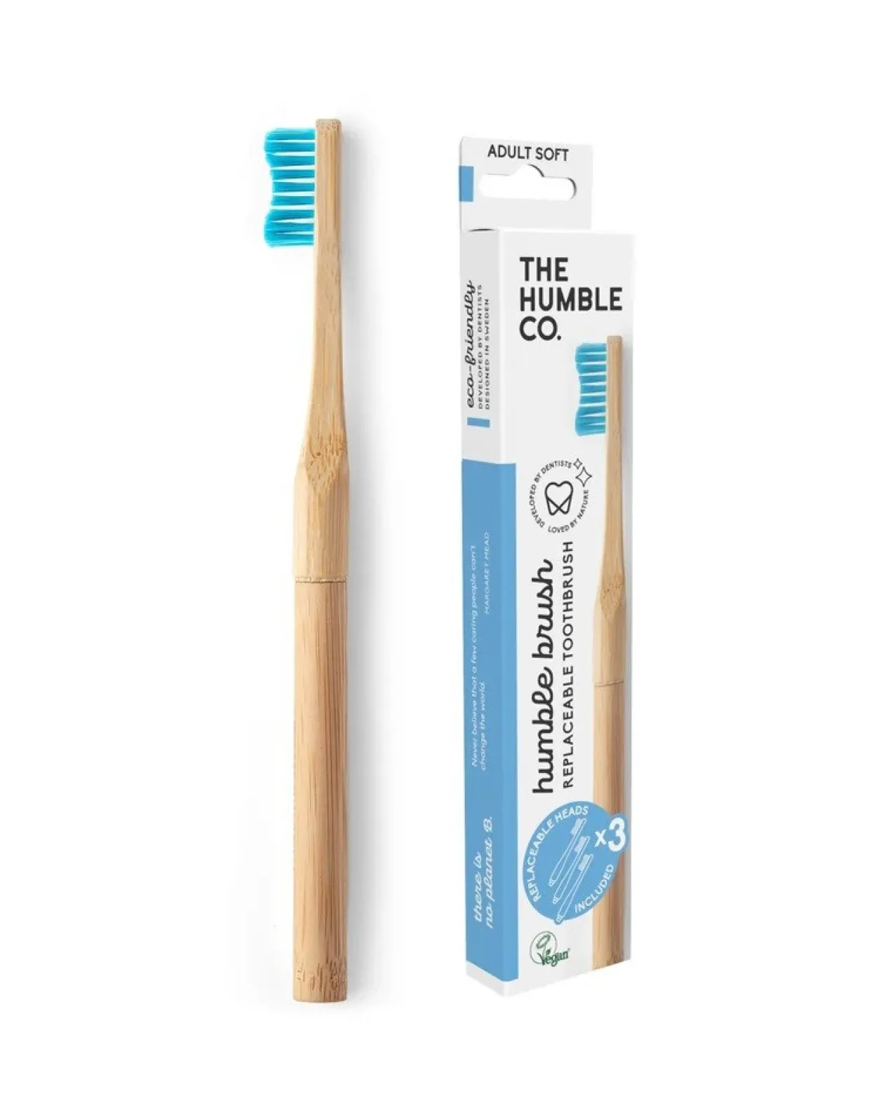 Escova de Dentes de Bambu com cabeça substituível para adultos macia
