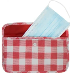 Estojo Porta Máscaras de Tecido Xadrez Vichy Vermelho