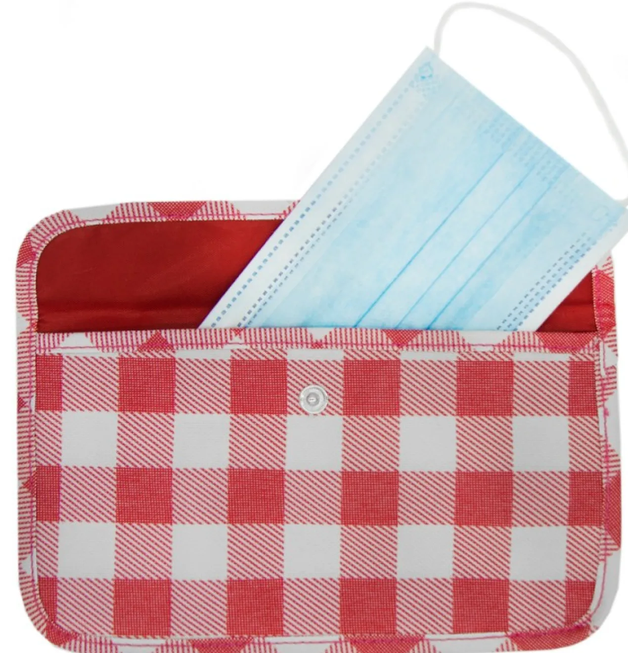 Estojo Porta Máscaras de Tecido Xadrez Vichy Vermelho