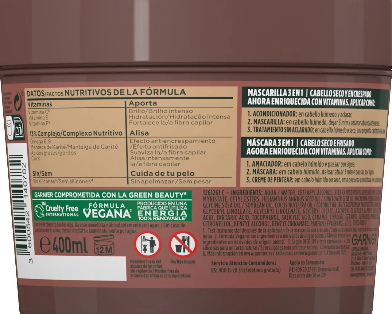 Fructis Hair Food Coco Máscara 3 em 1 Alisadora