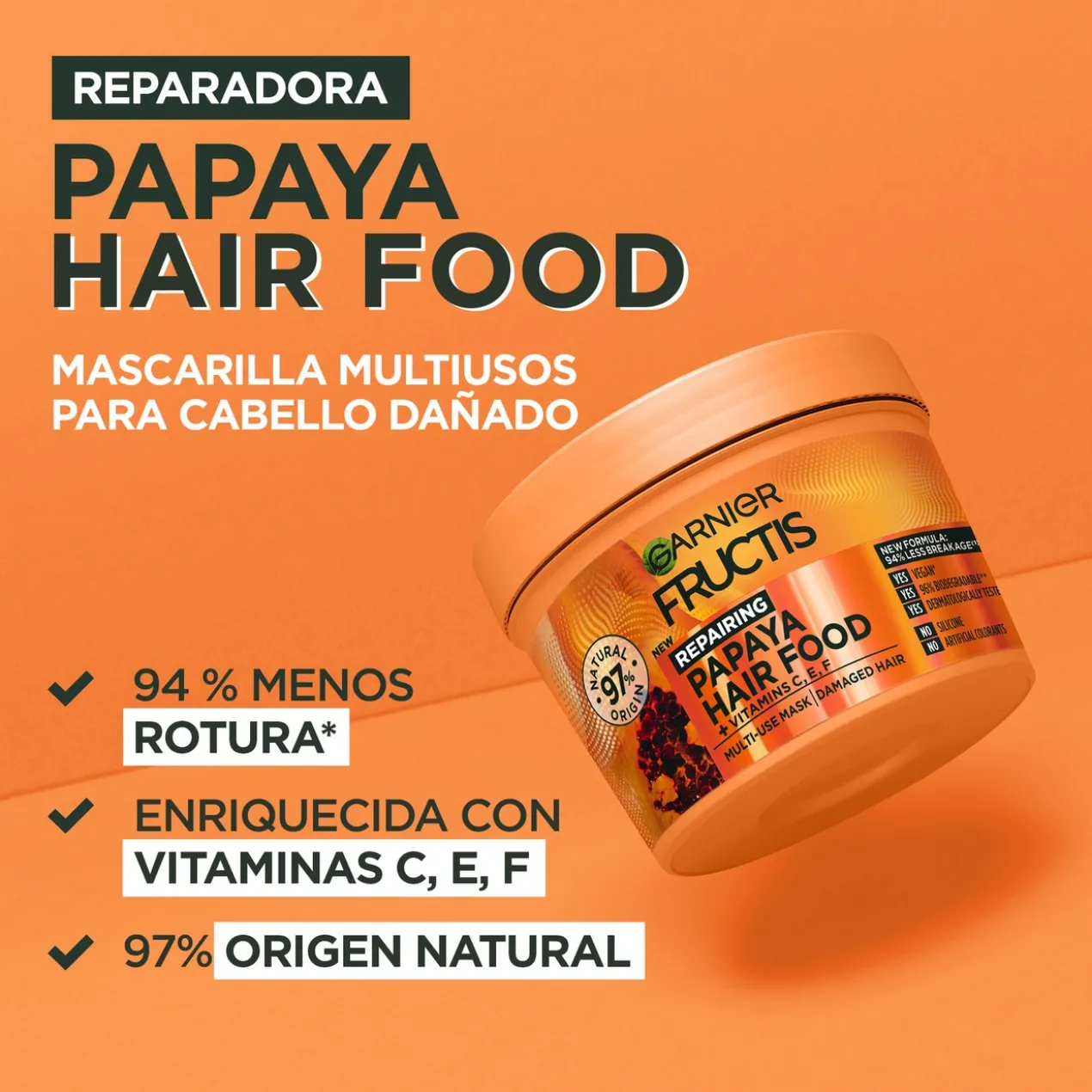 Fructis Hair Food Máscara Capilar 3 em 1 Papaia