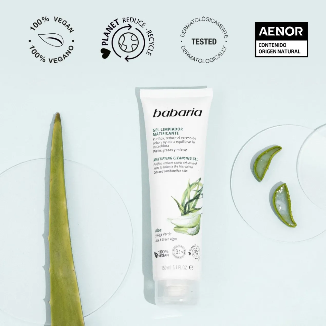 Gel de Limpeza Matificante Aloé e Alga Verde