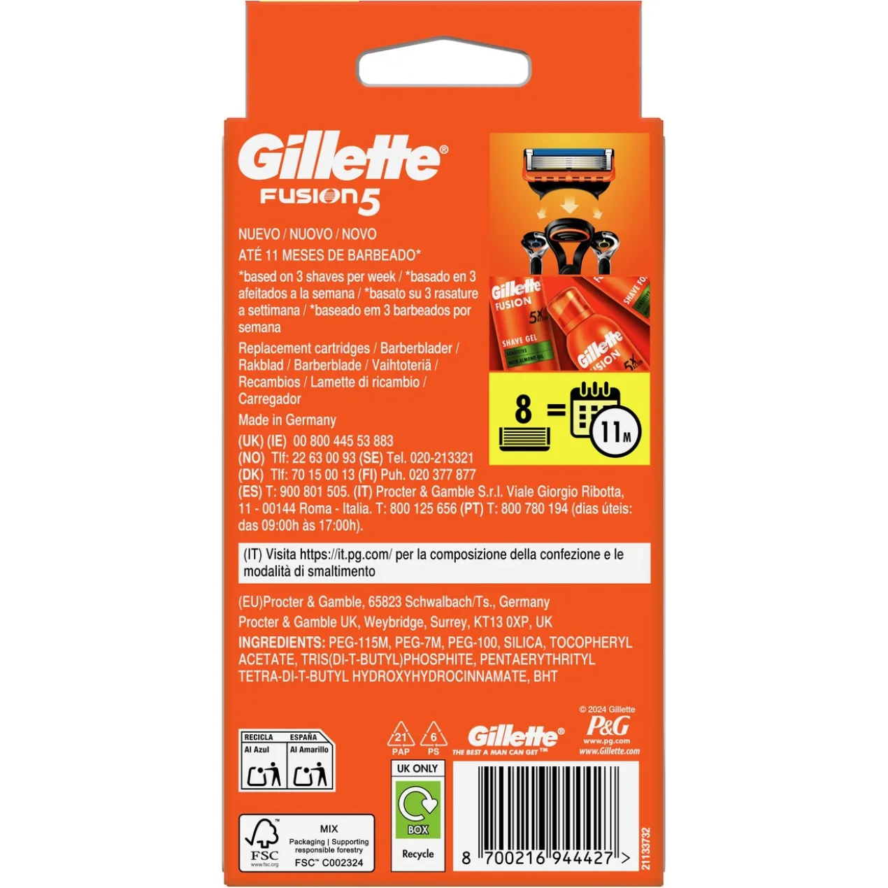 Gillette Fusion5 Pack Poupança 7+1 Recargas para Máquinas de Barbear
