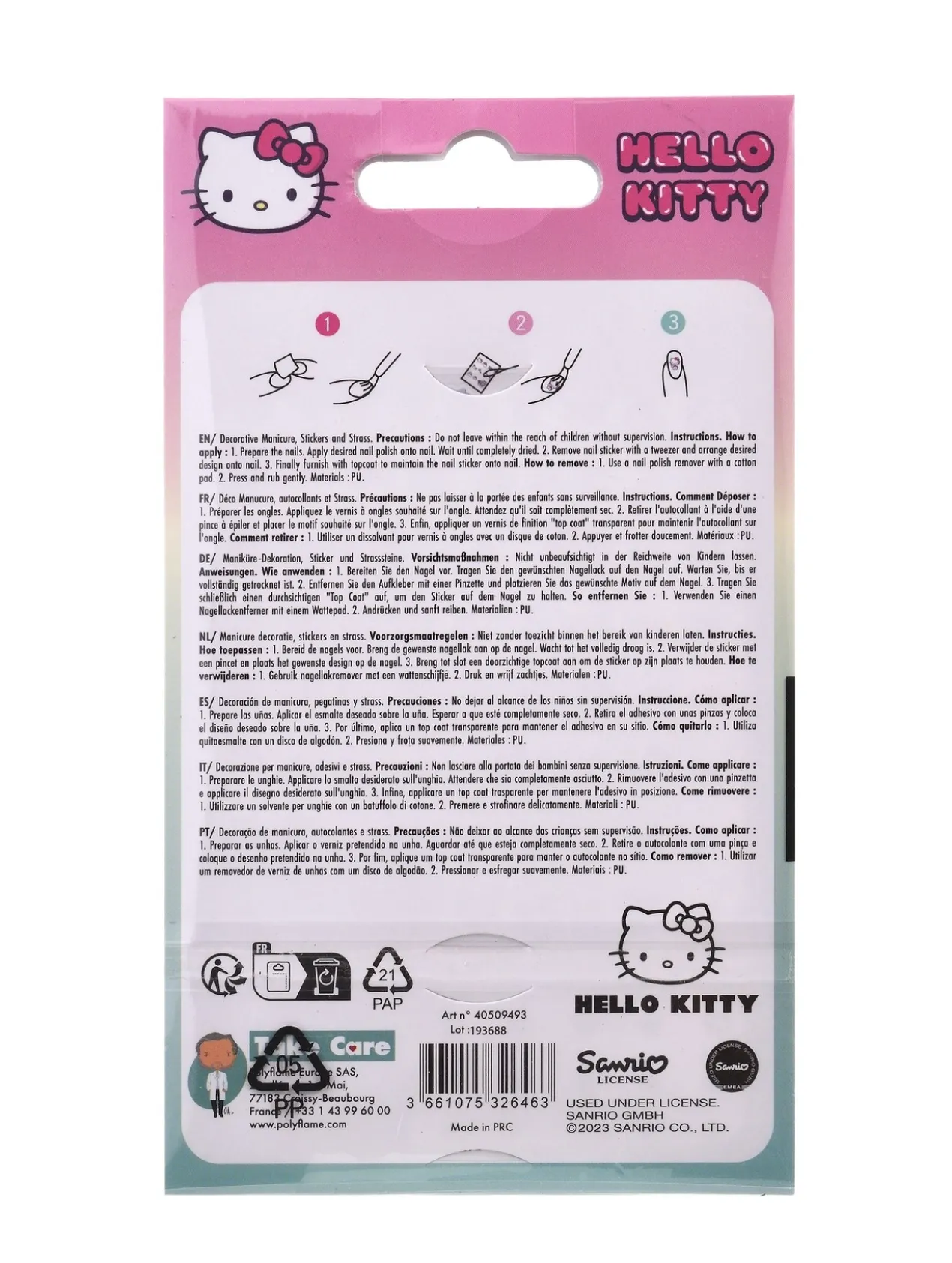 Hello Kitty Autocolantes e Pedras Strass para Decoração de Unhas