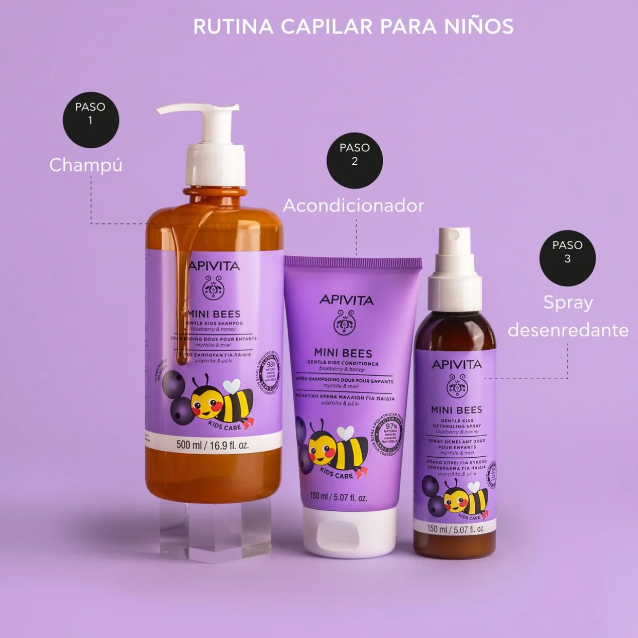 Kids Mini Bees Champô Suave de Mirtilo e Mel