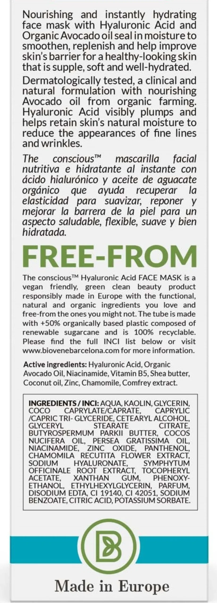 Máscara Facial Hidratante com Ácido Hialurónico