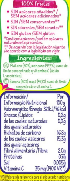Puré de Banana e Maçã em Saqueta