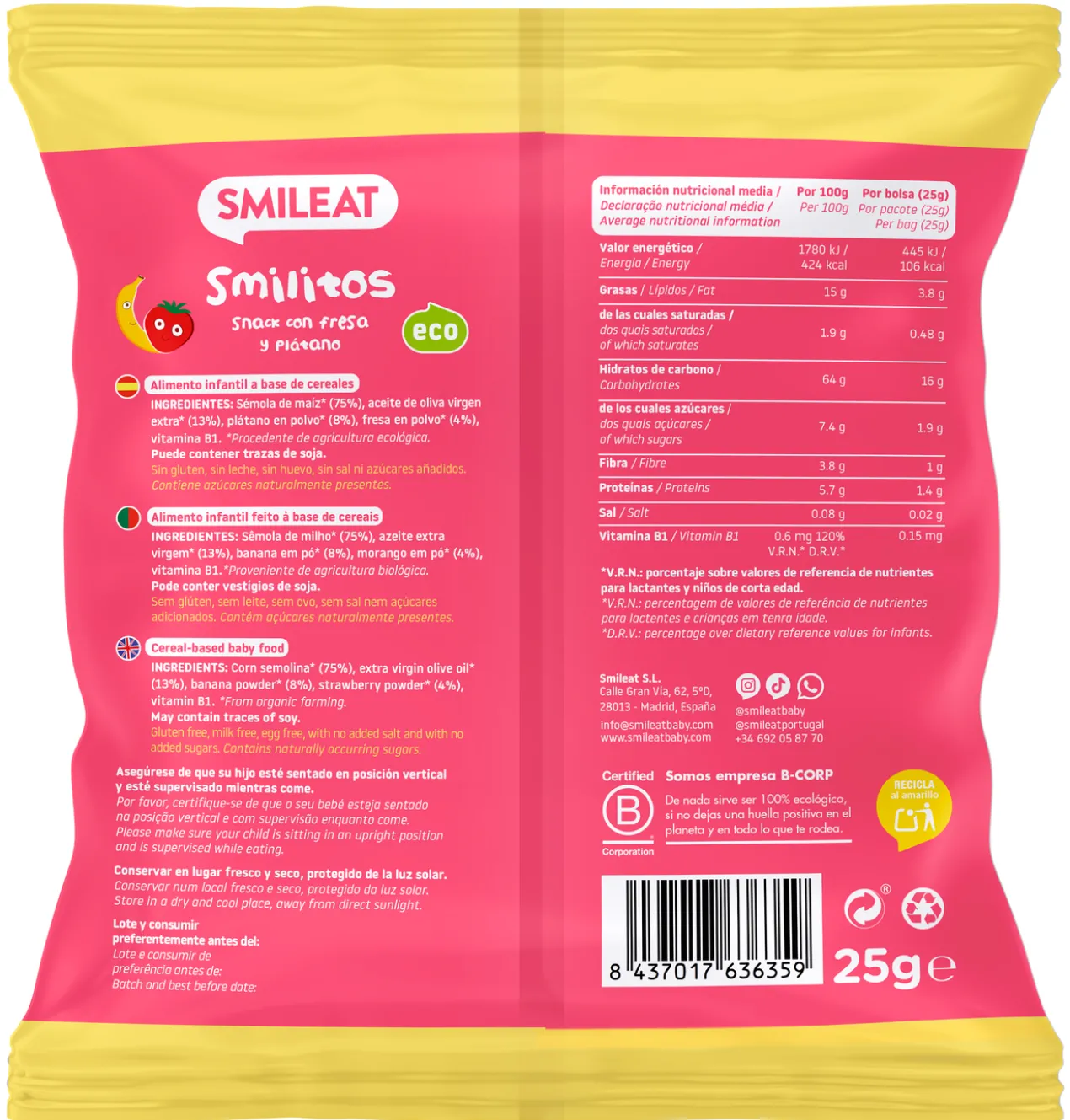 Smilitos Morango e Banana Biológico