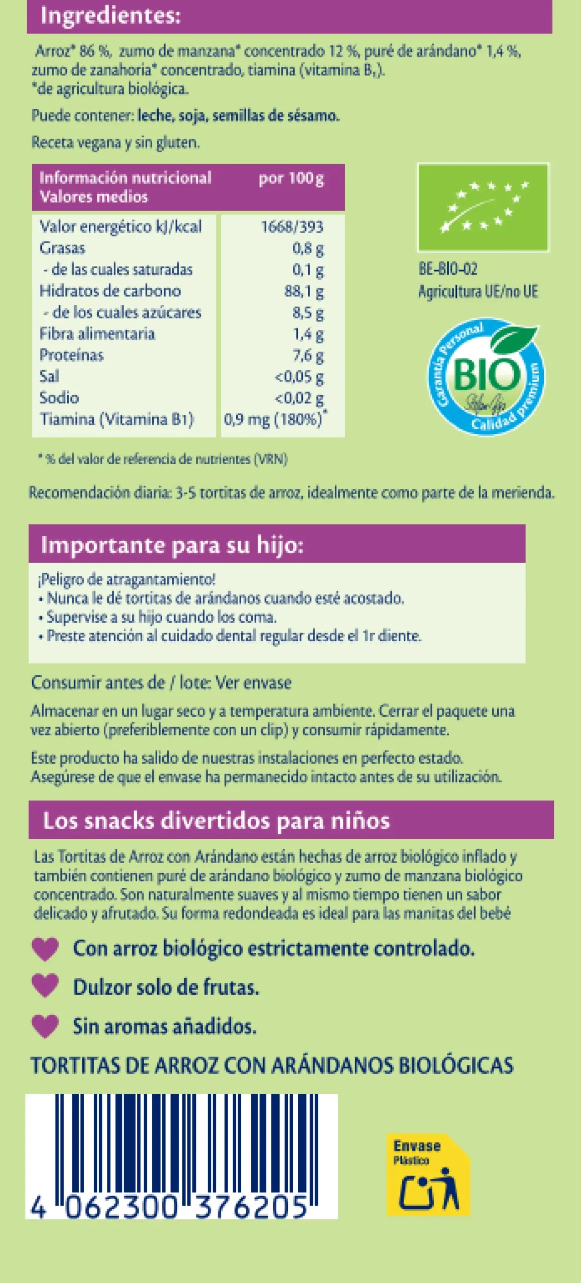 Tortitas de Arroz com Mirtilos +8 meses