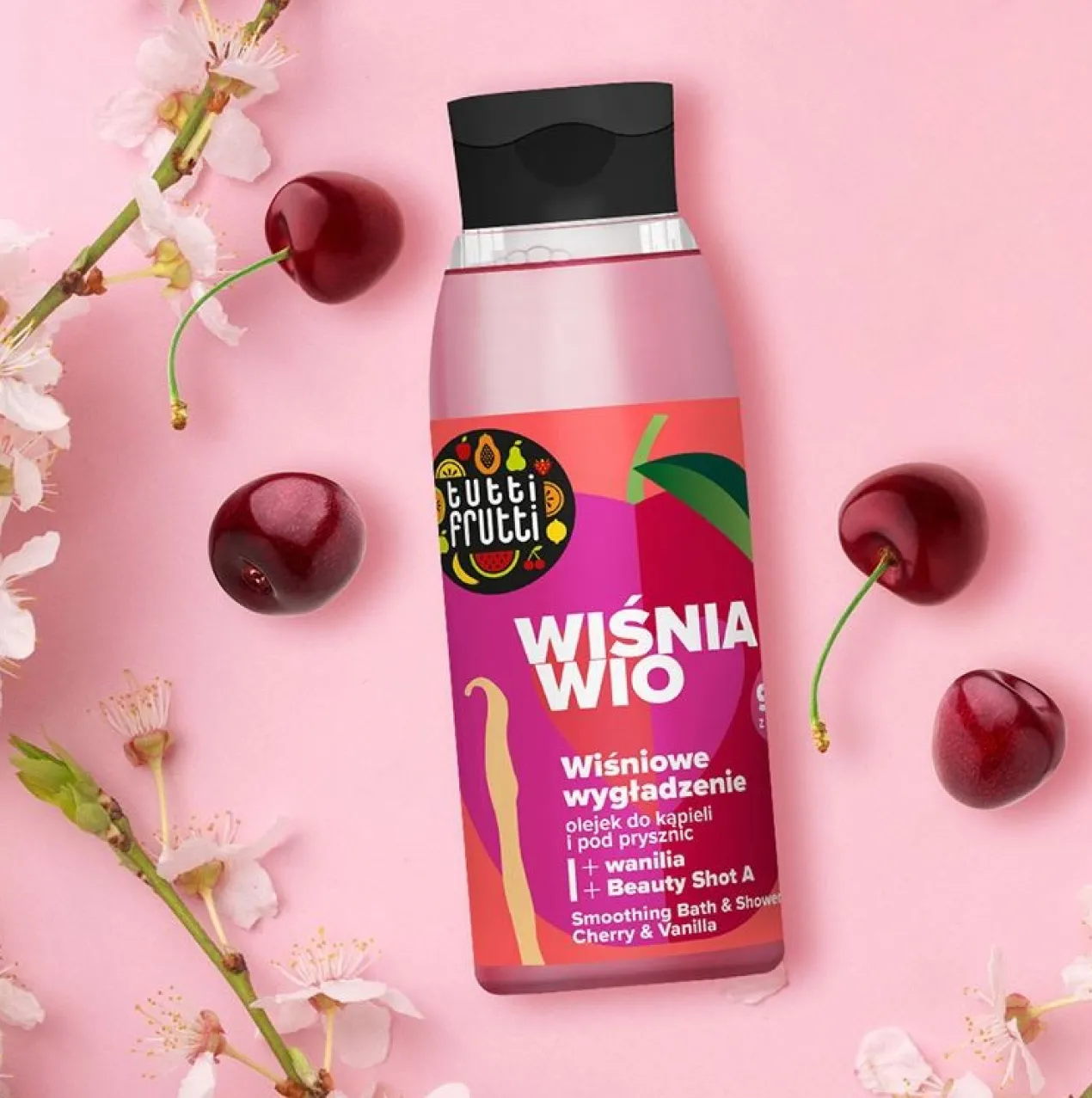 Tutti Frutti Óleo de Banho Suavizante com Cereja e Baunilha + Beauty Shot A