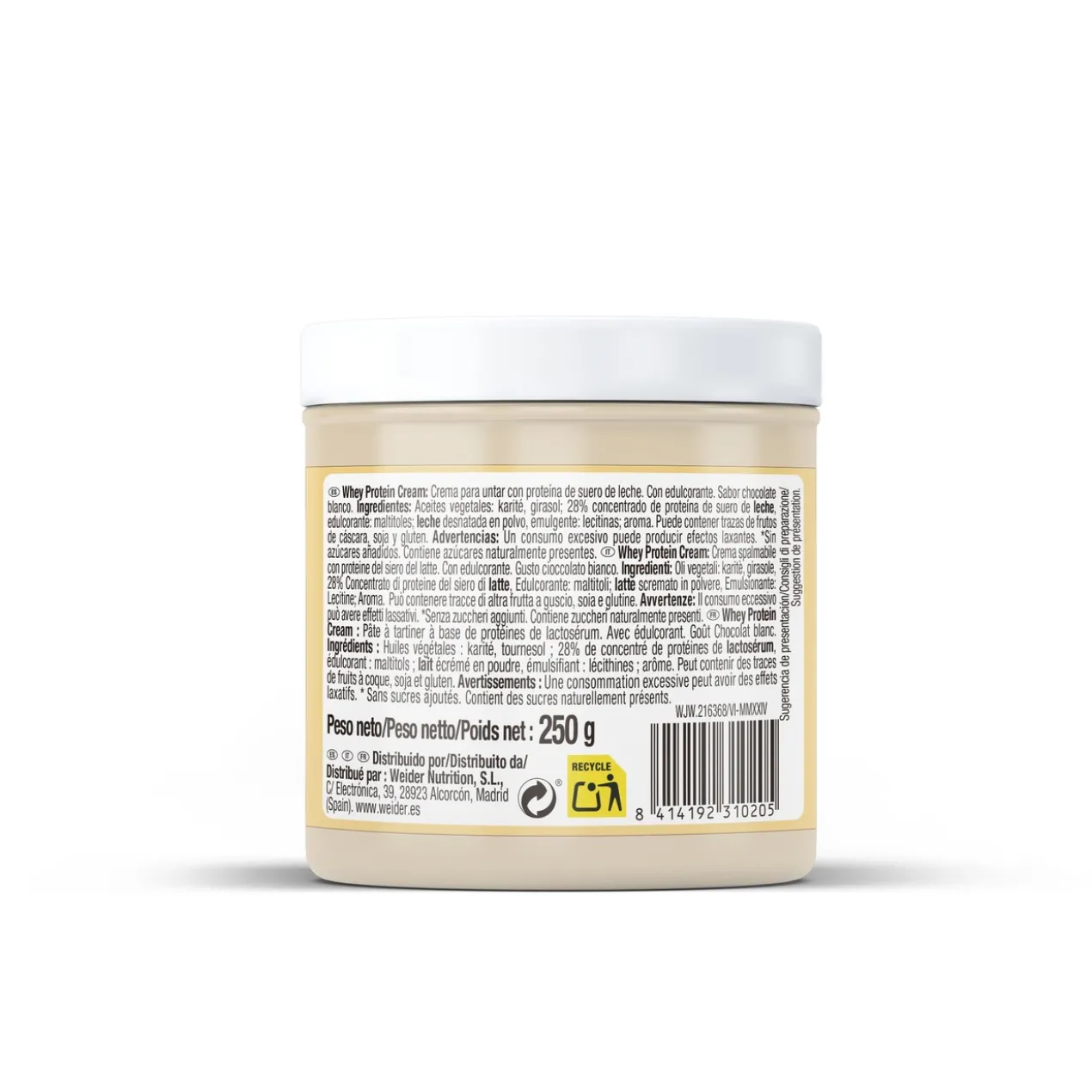 Whey Protein Choco White Spread Alimento saudável Creme de proteínas